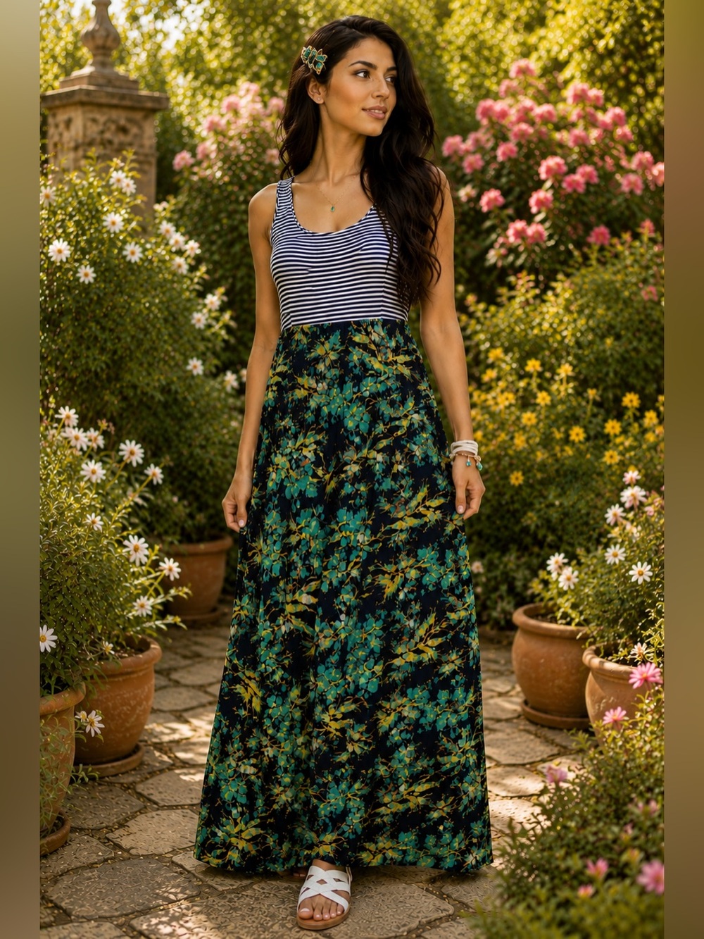 Mudd Sleeveless Tropical Casual Chic Boho Maxi Dress Size Medium